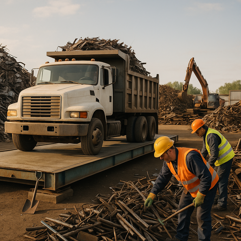 E‑waste and demolition waste are mixed at a waste recycling site in Dallas, TX