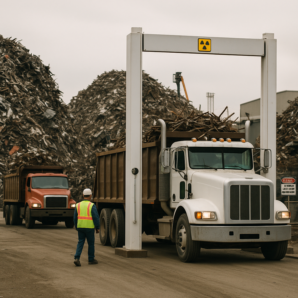 E‑waste and demolition waste are mixed at a waste recycling site in Dallas, TX