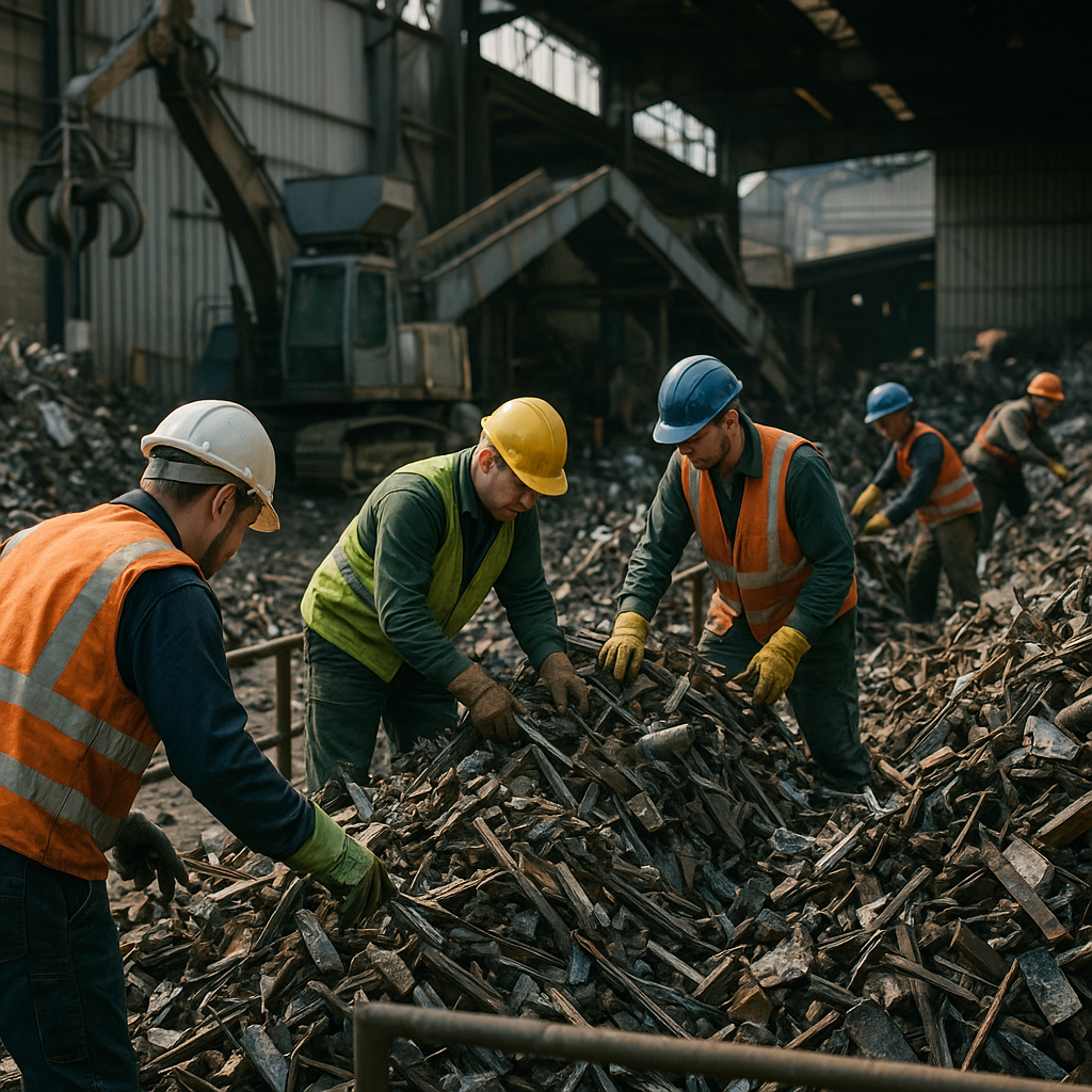 E‑waste and demolition waste are mixed at a waste recycling site in Dallas, TX