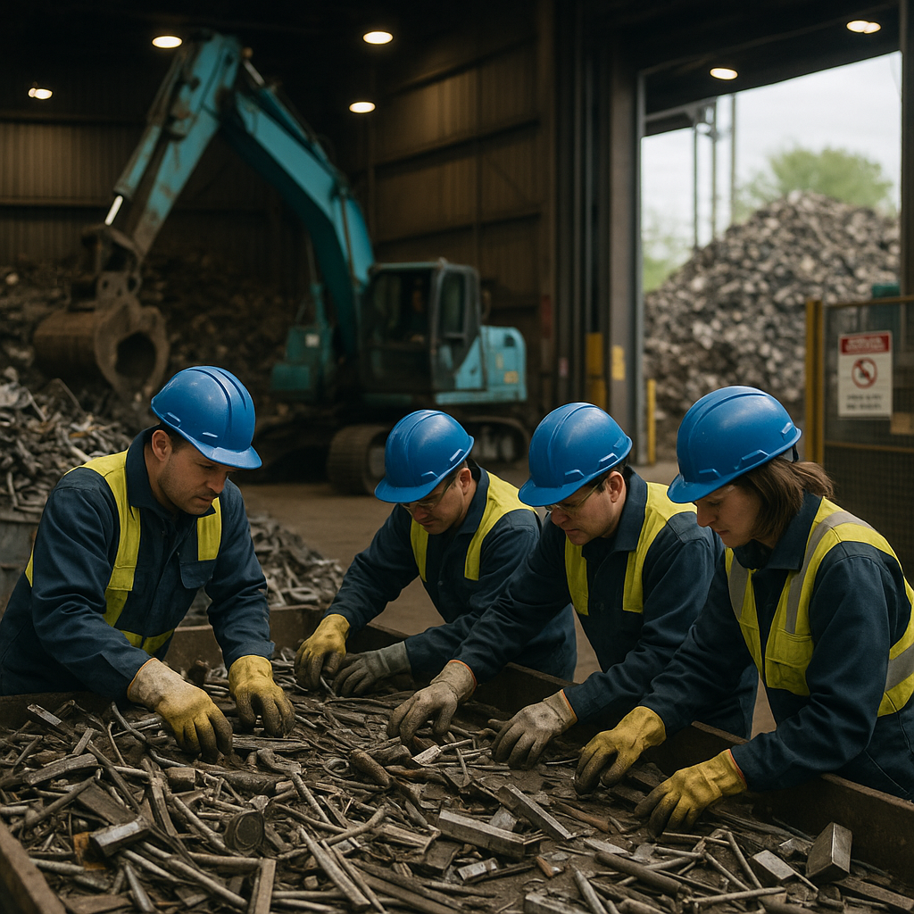 E‑waste and demolition waste are mixed at a waste recycling site in Dallas, TX