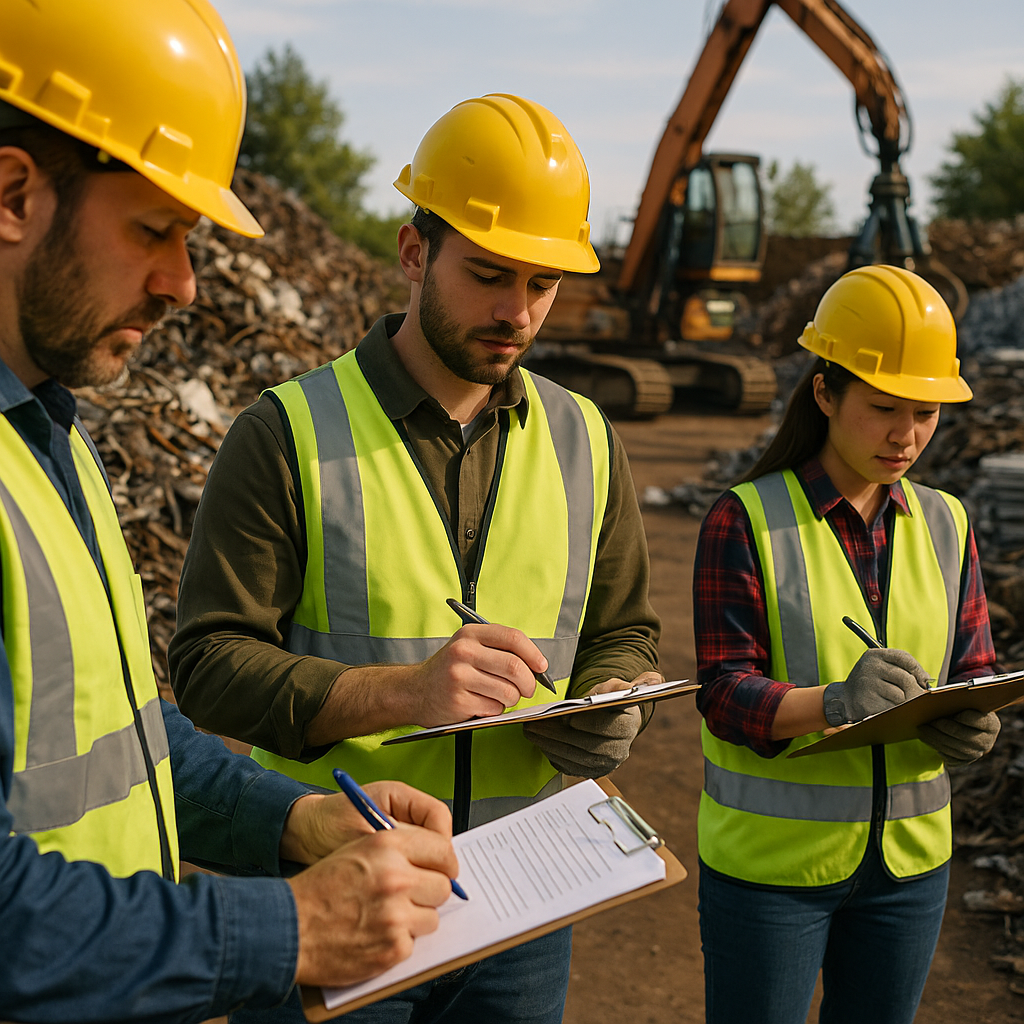 E‑waste and demolition waste are mixed at a waste recycling site in Dallas, TX