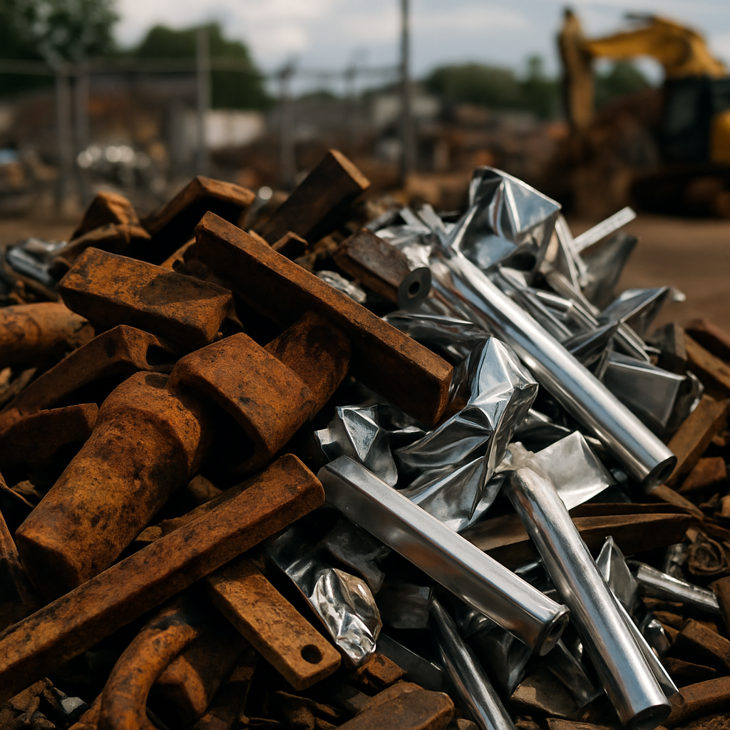 E‑waste and demolition waste are mixed at a waste recycling site in Dallas, TX
