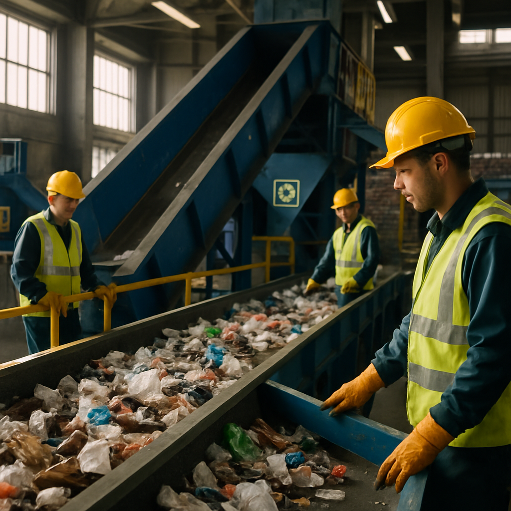 E‑waste and demolition waste are mixed at a waste recycling site in Dallas, TX