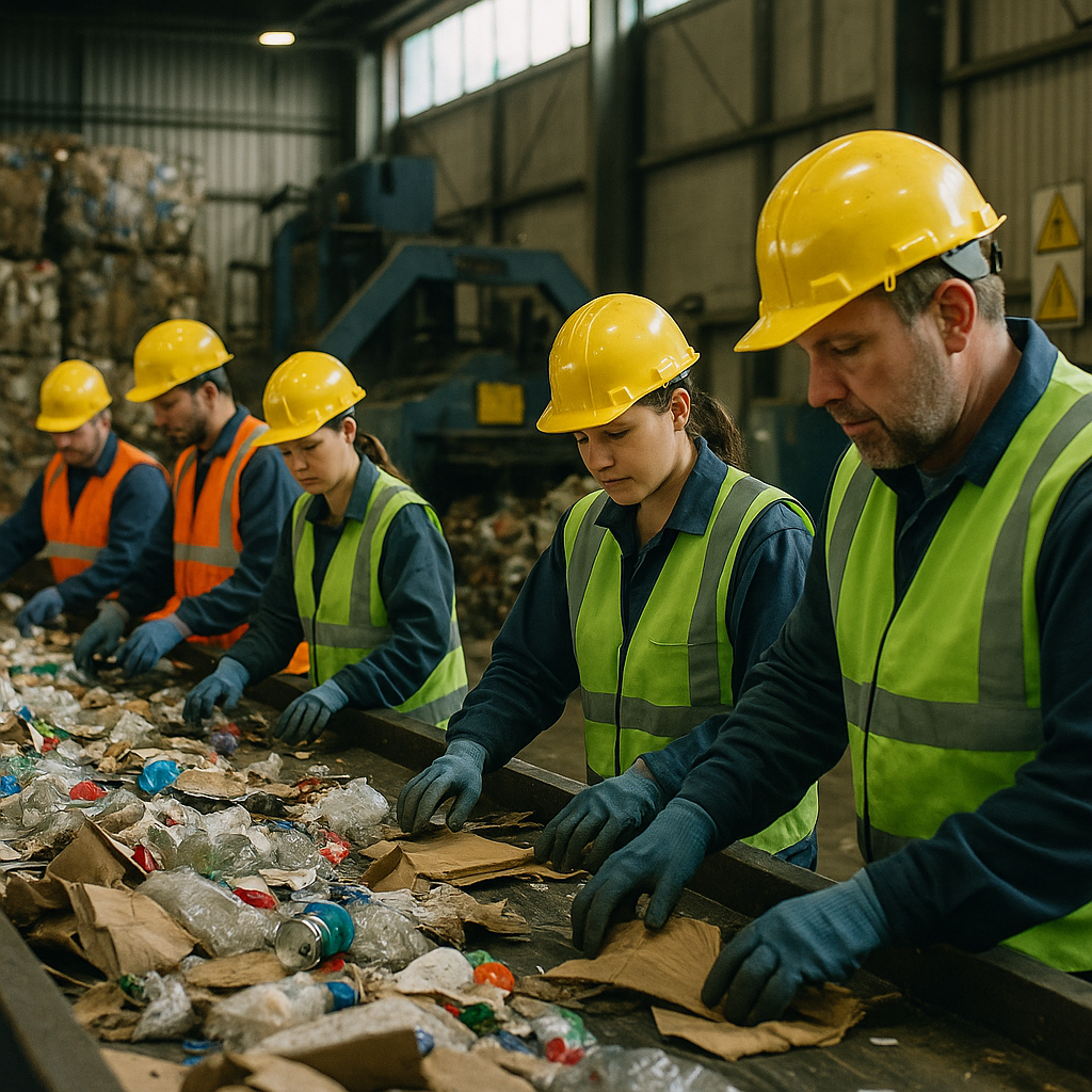 E‑waste and demolition waste are mixed at a waste recycling site in Dallas, TX