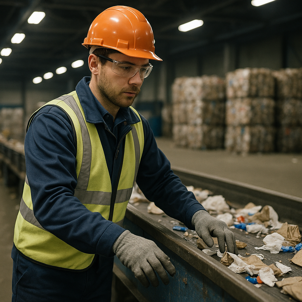 E‑waste and demolition waste are mixed at a waste recycling site in Dallas, TX