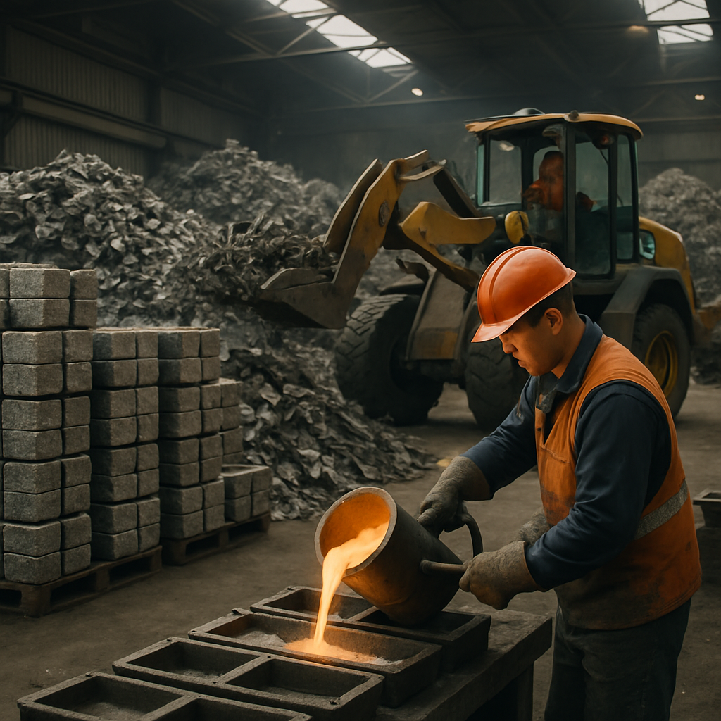 E‑waste and demolition waste are mixed at a waste recycling site in Dallas, TX