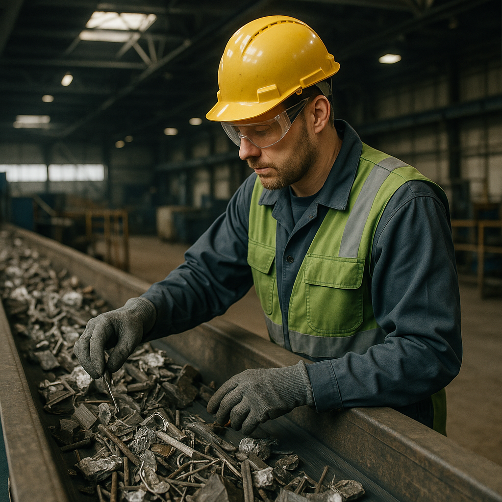 E‑waste and demolition waste are mixed at a waste recycling site in Dallas, TX