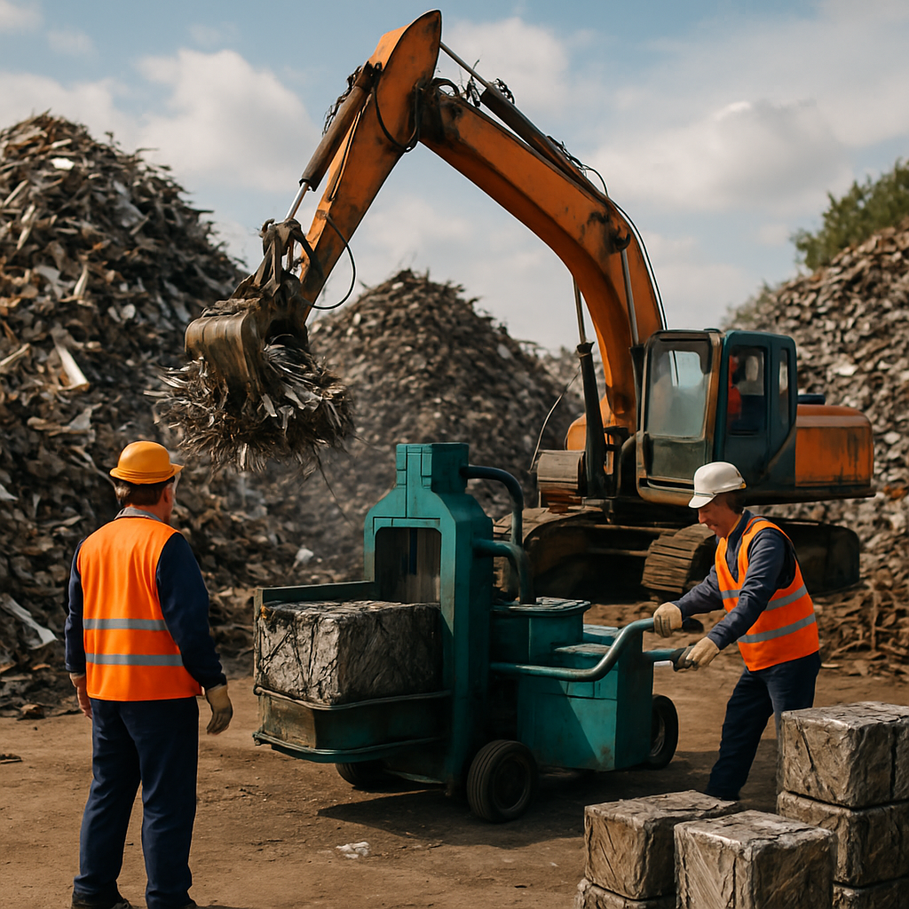 E‑waste and demolition waste are mixed at a waste recycling site in Dallas, TX