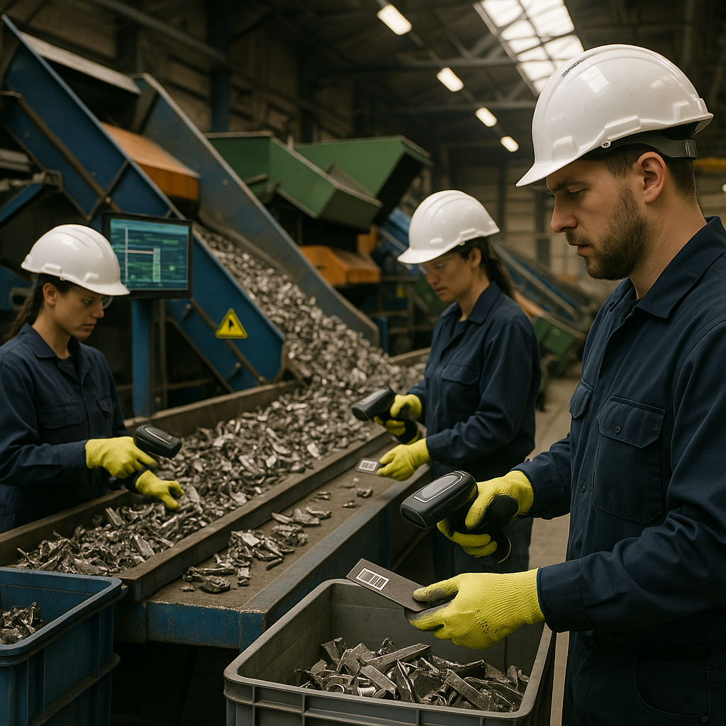 E‑waste and demolition waste are mixed at a waste recycling site in Dallas, TX