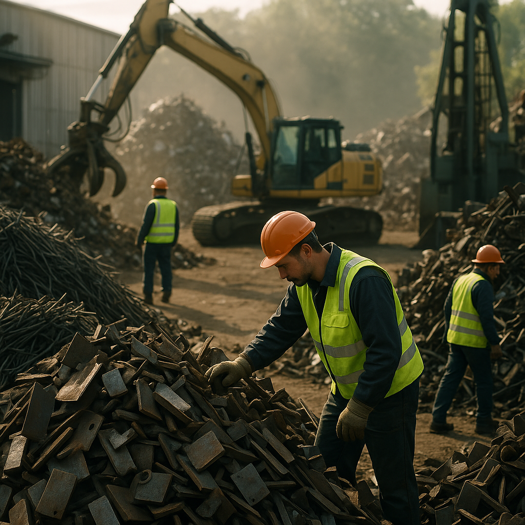 E‑waste and demolition waste are mixed at a waste recycling site in Dallas, TX
