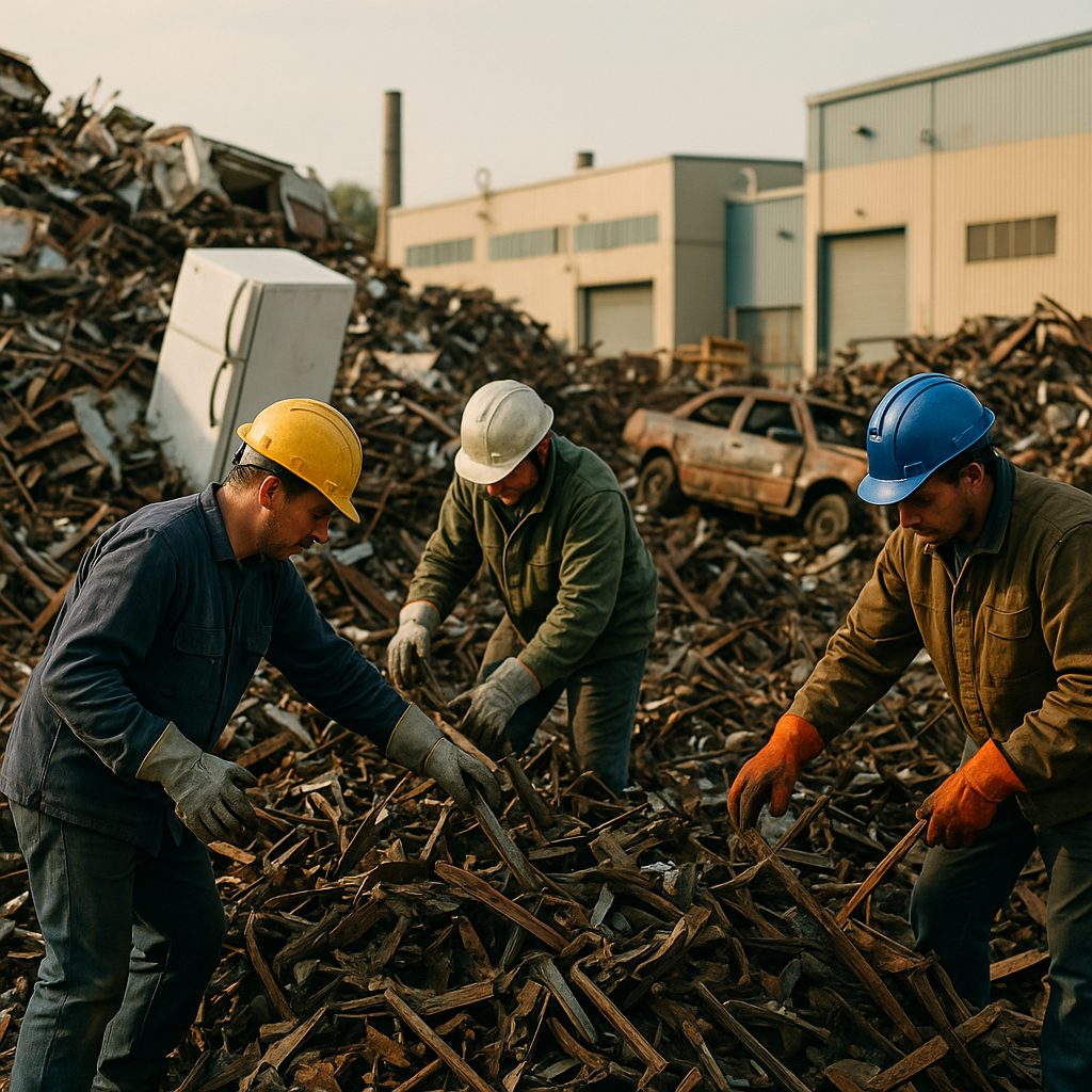 E‑waste and demolition waste are mixed at a waste recycling site in Dallas, TX