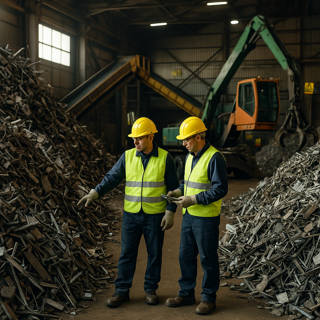 E‑waste and demolition waste are mixed at a waste recycling site in Dallas, TX