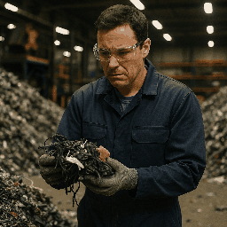 Worker focusing on automotive shredder residue separation challenges in Dallas, TX
