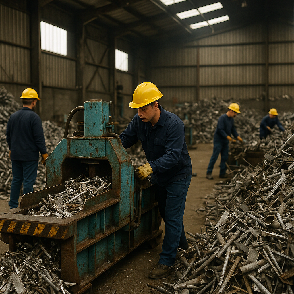 E‑waste and demolition waste are mixed at a waste recycling site in Dallas, TX
