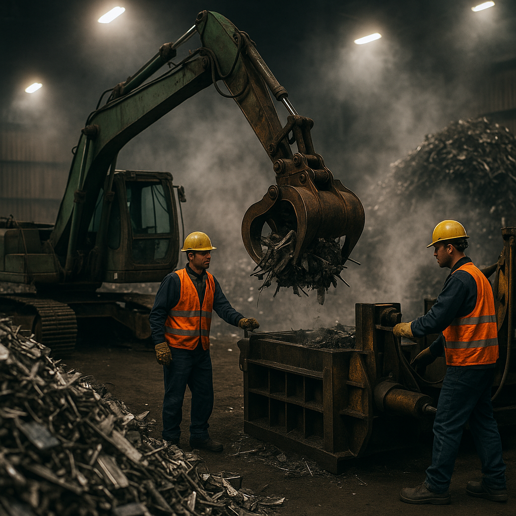 E‑waste and demolition waste are mixed at a waste recycling site in Dallas, TX