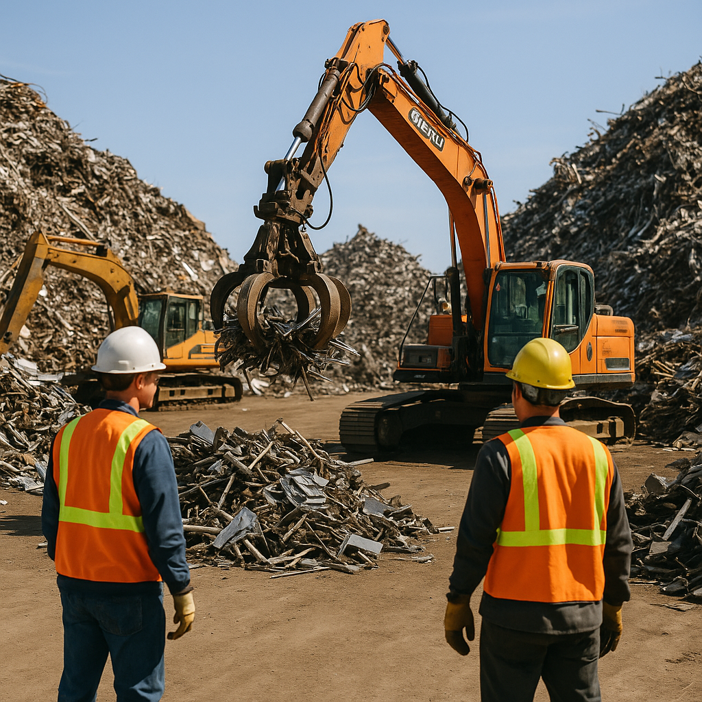 E‑waste and demolition waste are mixed at a waste recycling site in Dallas, TX
