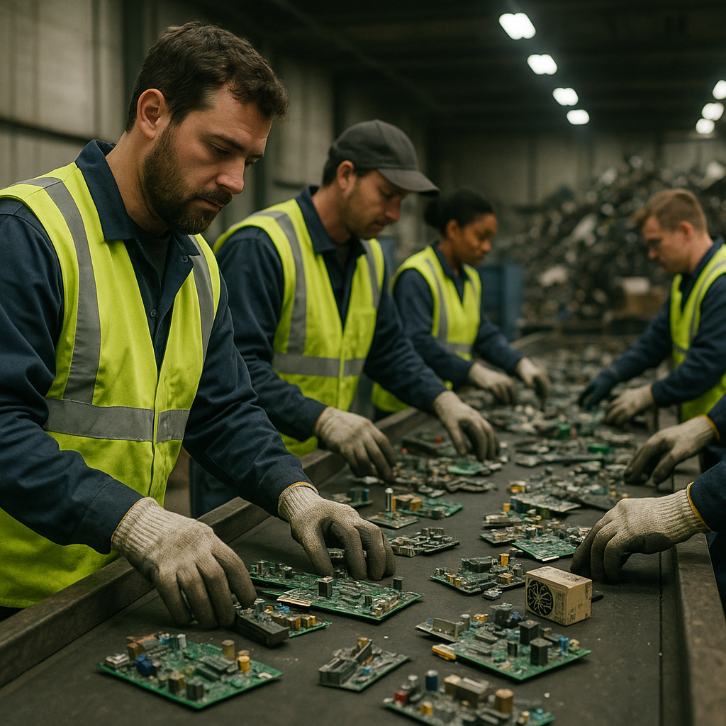 E‑waste and demolition waste are mixed at a waste recycling site in Dallas, TX