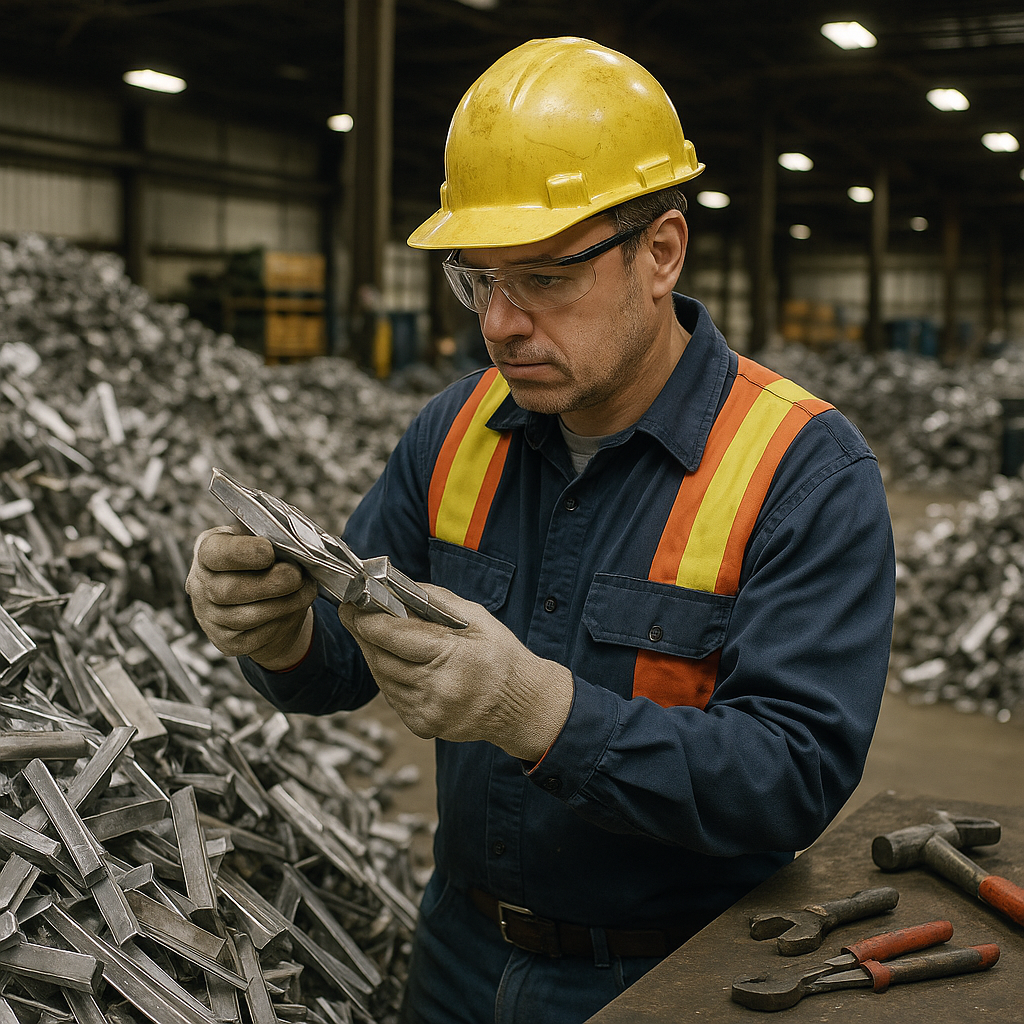 E‑waste and demolition waste are mixed at a waste recycling site in Dallas, TX