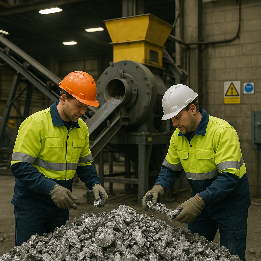 E‑waste and demolition waste are mixed at a waste recycling site in Dallas, TX