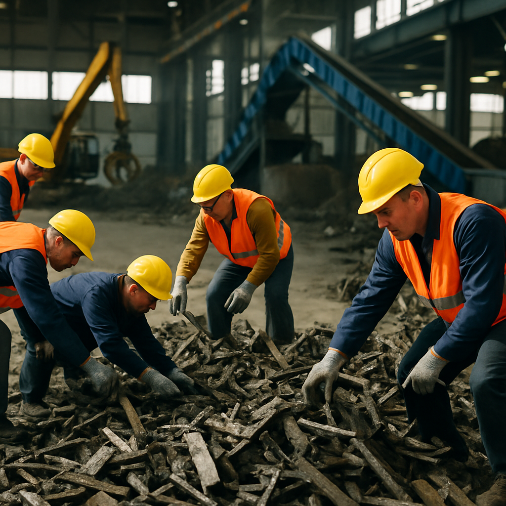 E‑waste and demolition waste are mixed at a waste recycling site in Dallas, TX