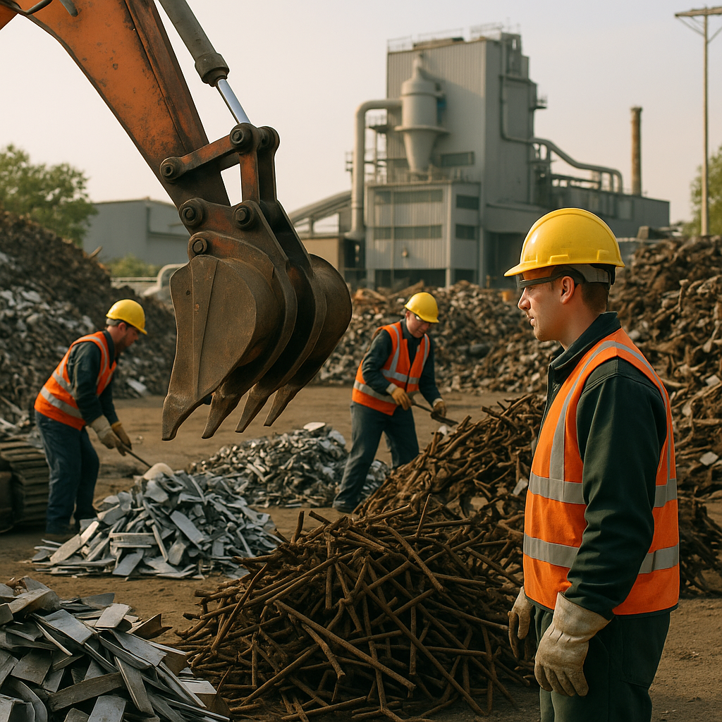 E‑waste and demolition waste are mixed at a waste recycling site in Dallas, TX