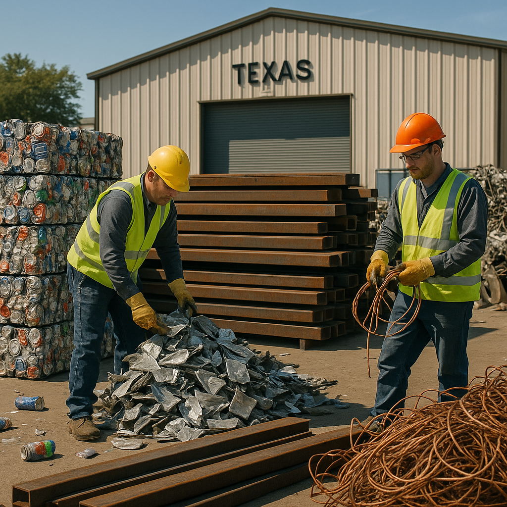 E‑waste and demolition waste are mixed at a waste recycling site in Dallas, TX