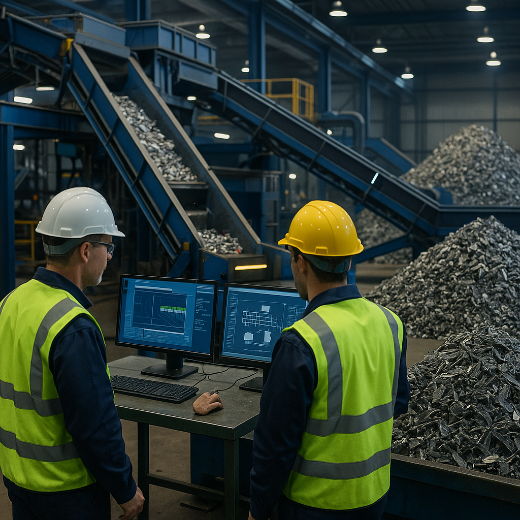 E‑waste and demolition waste are mixed at a waste recycling site in Dallas, TX