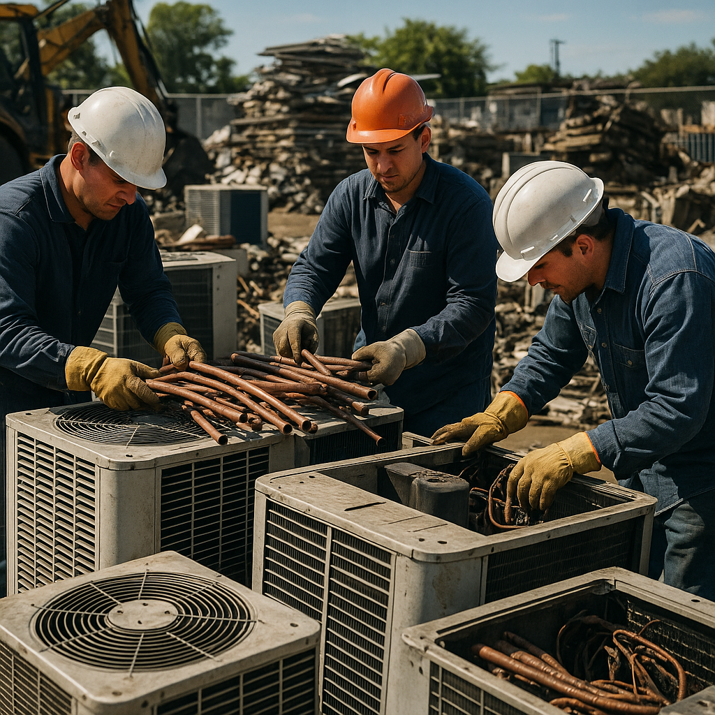 E‑waste and demolition waste are mixed at a waste recycling site in Dallas, TX