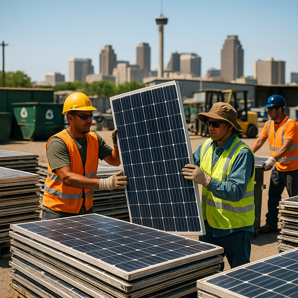 E‑waste and demolition waste are mixed at a waste recycling site in Dallas, TX