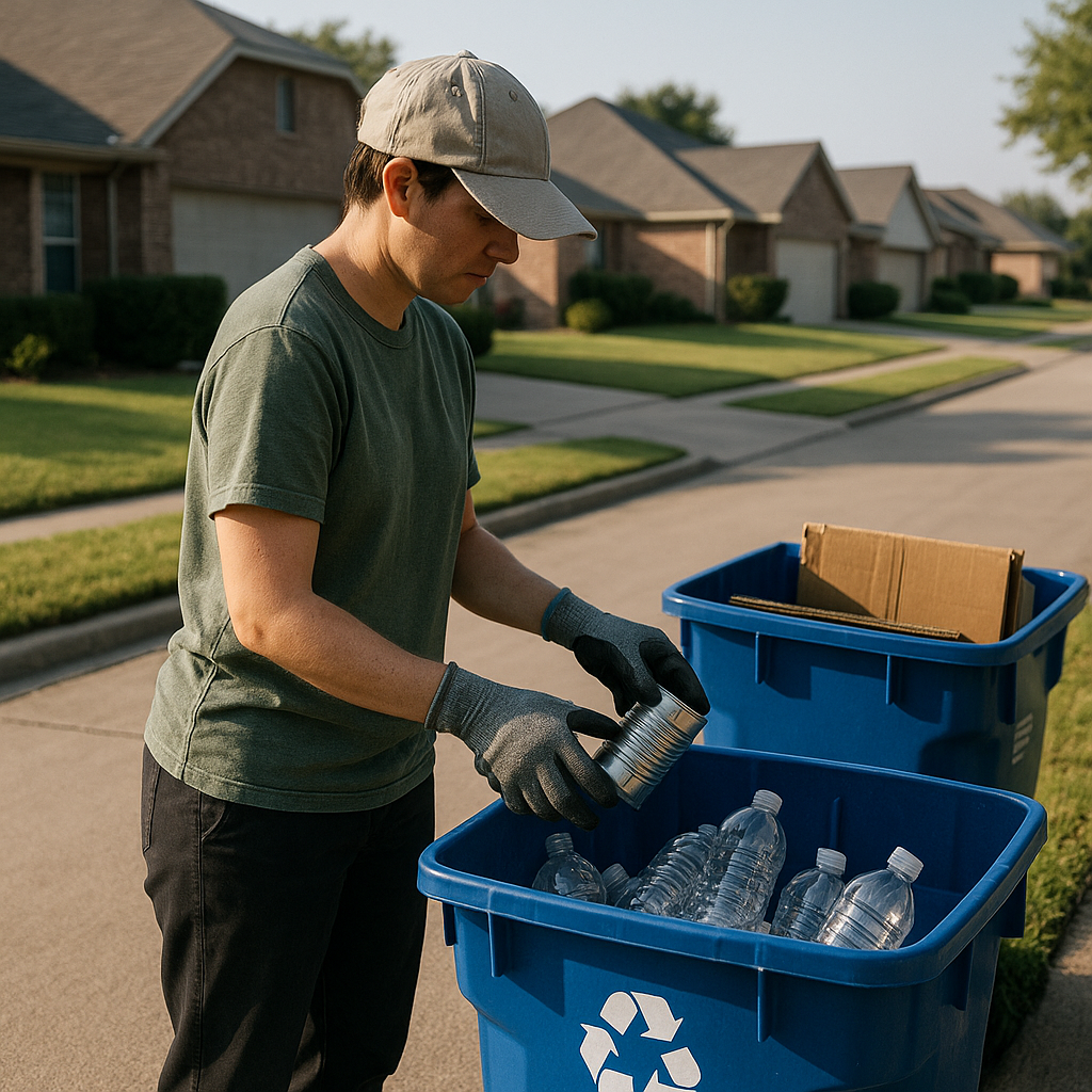 E‑waste and demolition waste are mixed at a waste recycling site in Dallas, TX