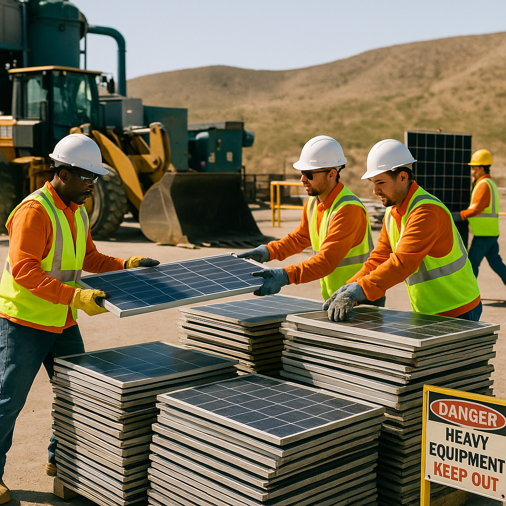 E‑waste and demolition waste are mixed at a waste recycling site in Dallas, TX