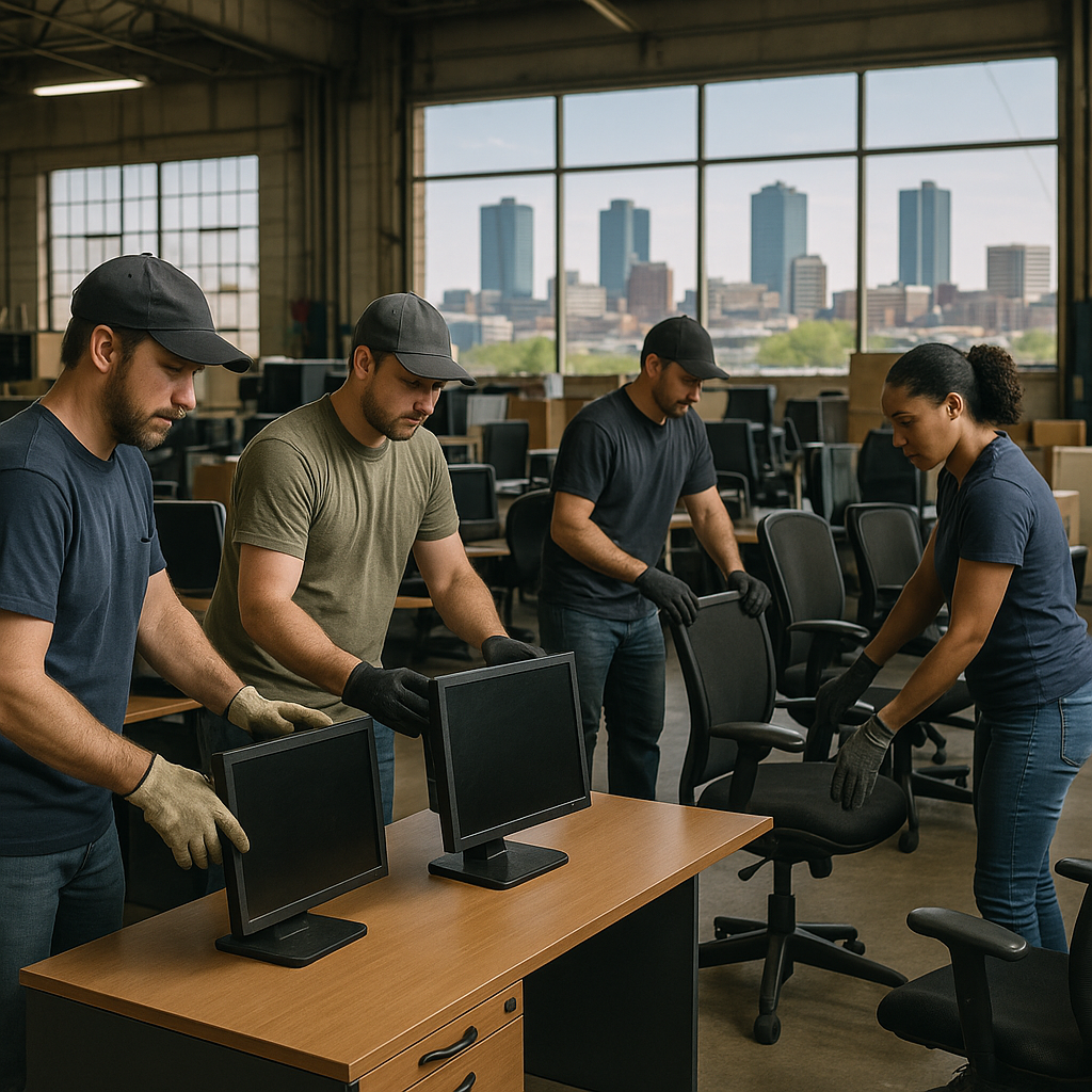 E‑waste and demolition waste are mixed at a waste recycling site in Dallas, TX