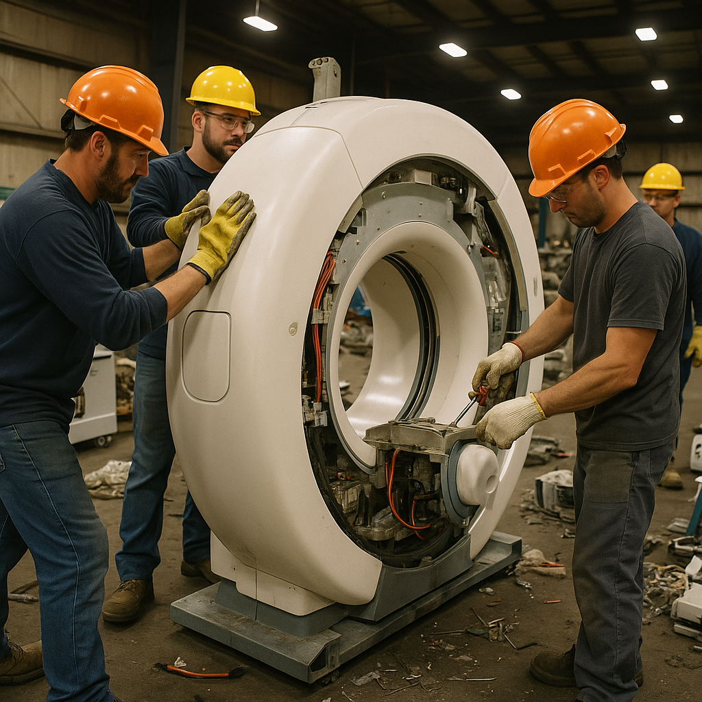 E‑waste and demolition waste are mixed at a waste recycling site in Dallas, TX