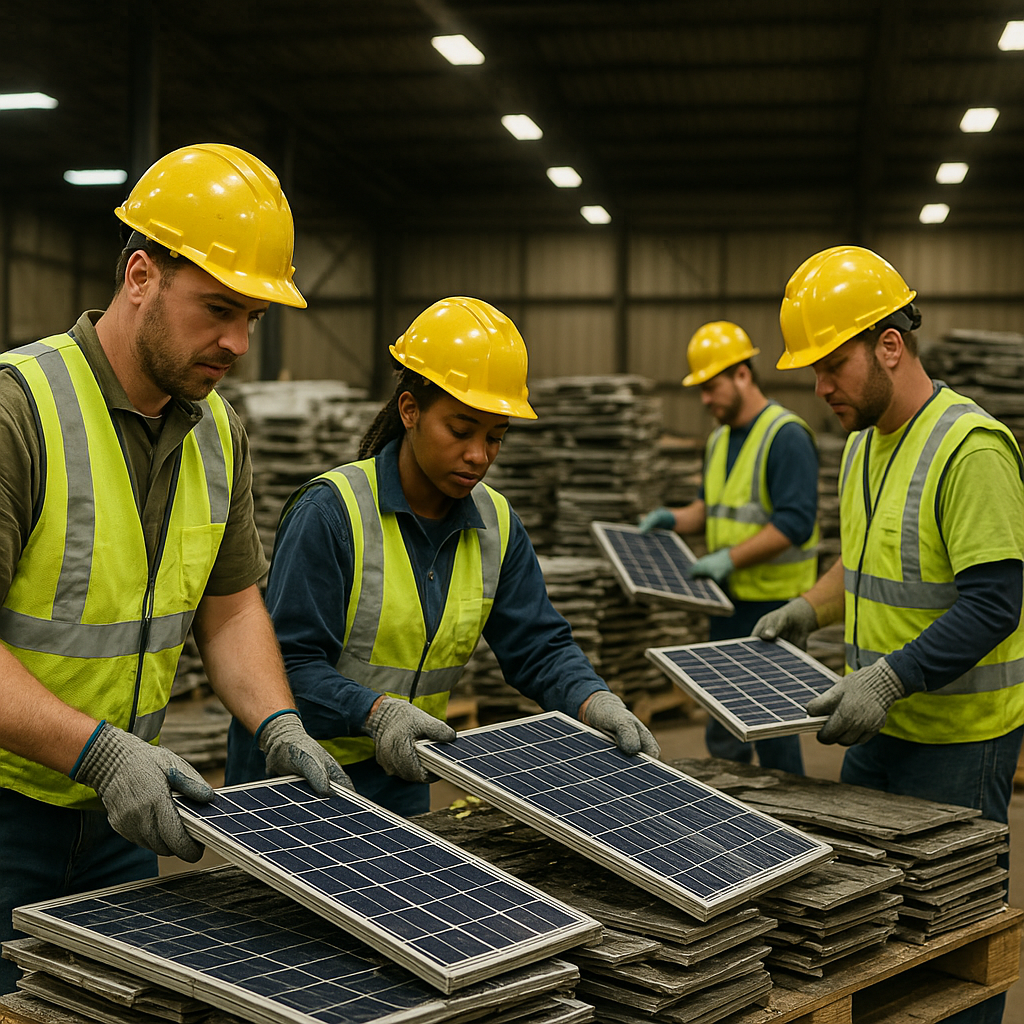 E‑waste and demolition waste are mixed at a waste recycling site in Dallas, TX