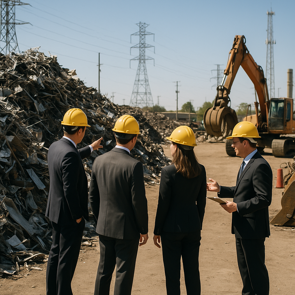 E‑waste and demolition waste are mixed at a waste recycling site in Dallas, TX