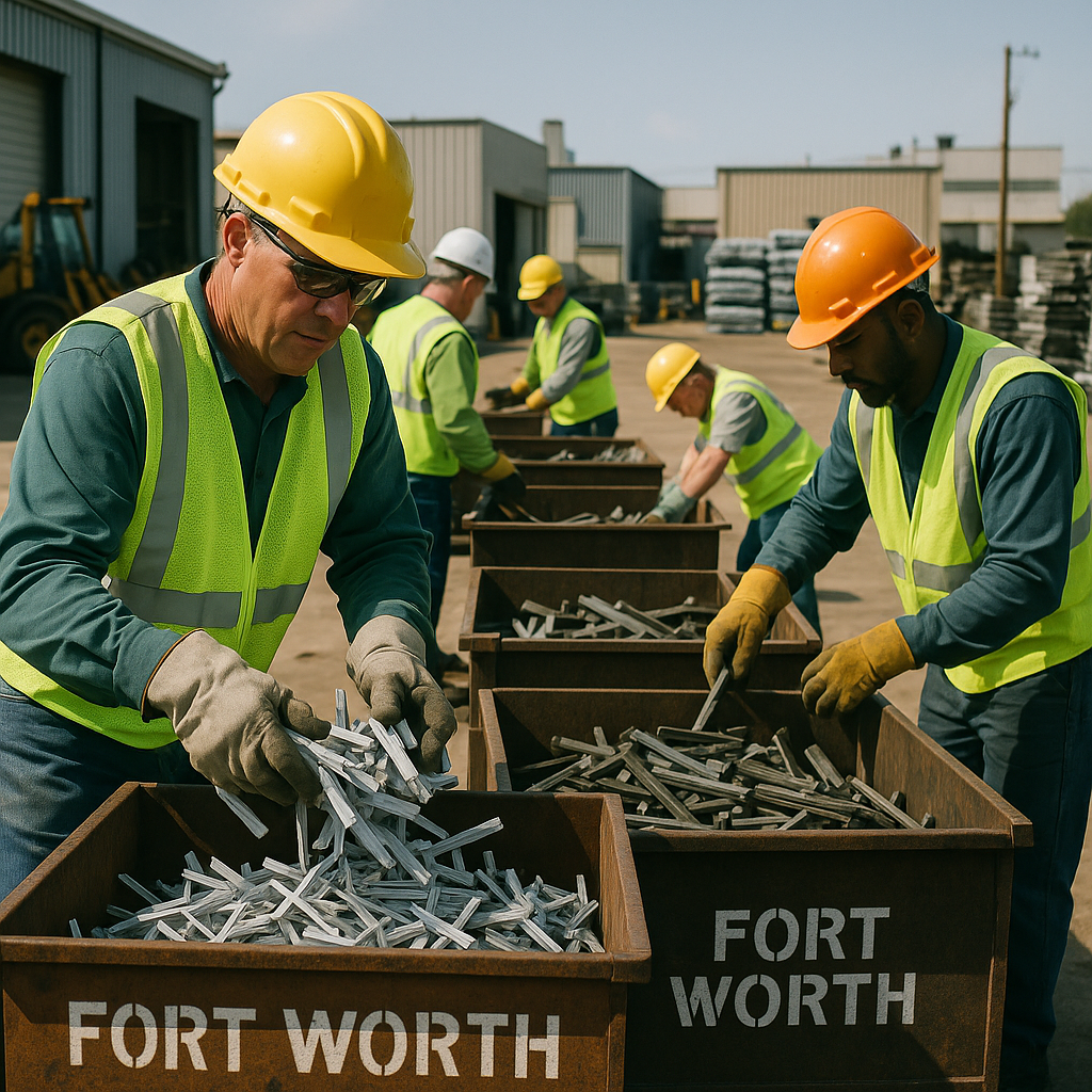 E‑waste and demolition waste are mixed at a waste recycling site in Dallas, TX