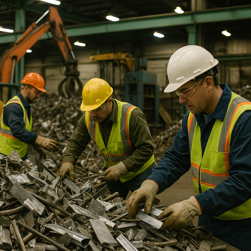 E‑waste and demolition waste are mixed at a waste recycling site in Dallas, TX