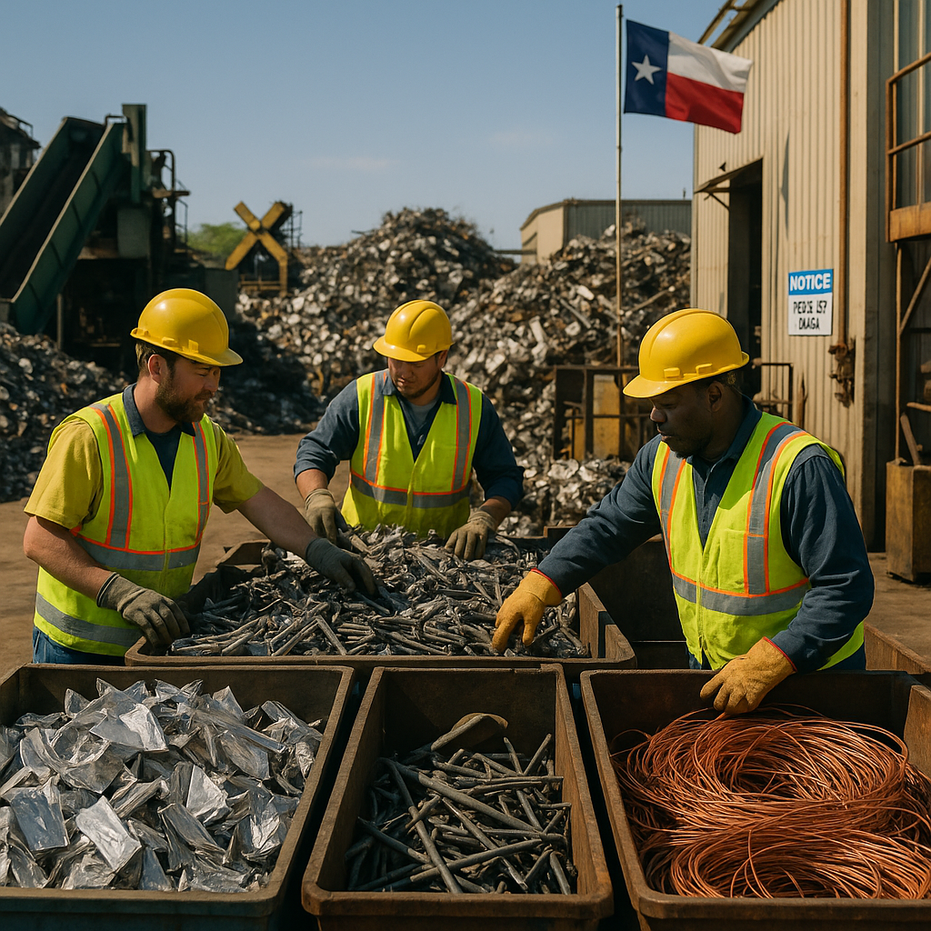 E‑waste and demolition waste are mixed at a waste recycling site in Dallas, TX