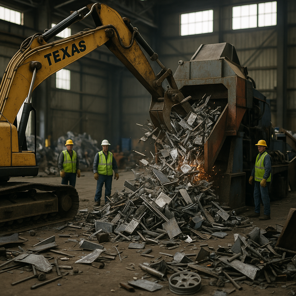 E‑waste and demolition waste are mixed at a waste recycling site in Dallas, TX
