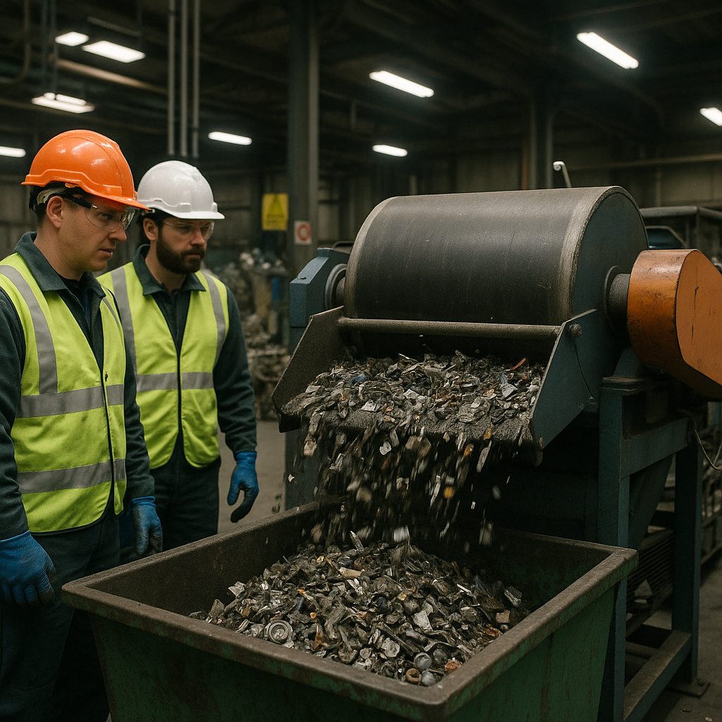 E‑waste and demolition waste are mixed at a waste recycling site in Dallas, TX