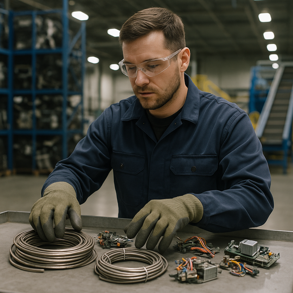 E‑waste and demolition waste are mixed at a waste recycling site in Dallas, TX