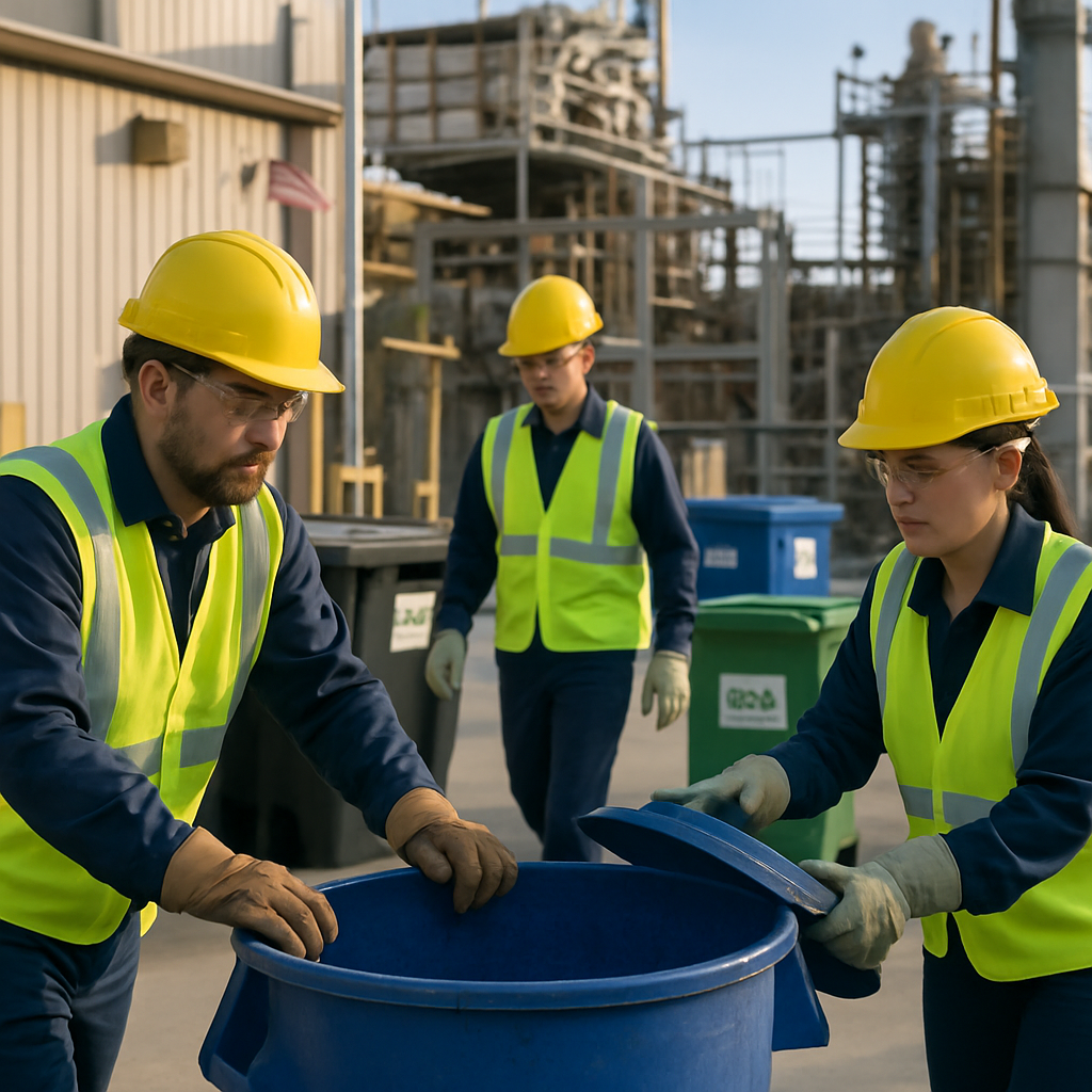 E‑waste and demolition waste are mixed at a waste recycling site in Dallas, TX