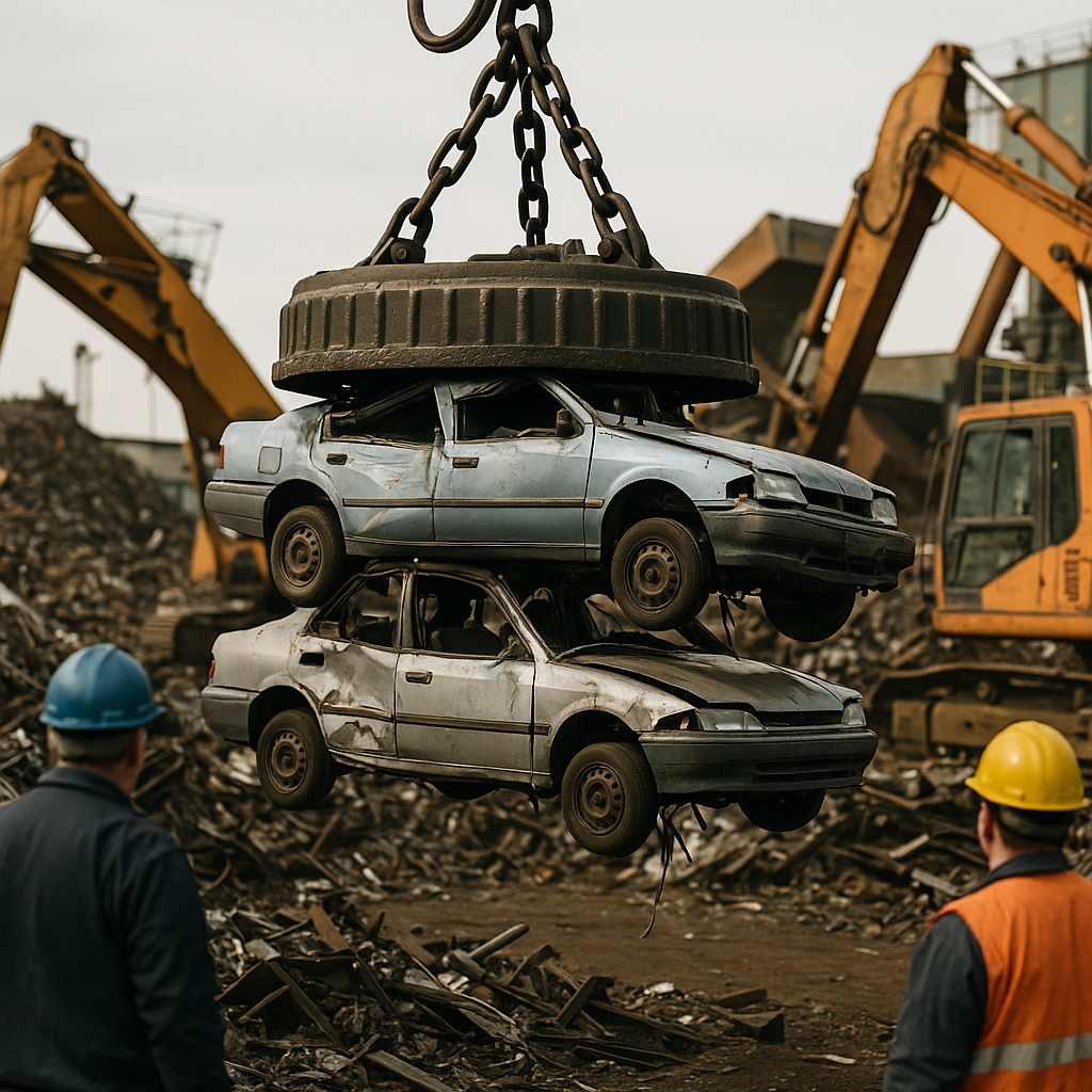 E‑waste and demolition waste are mixed at a waste recycling site in Dallas, TX
