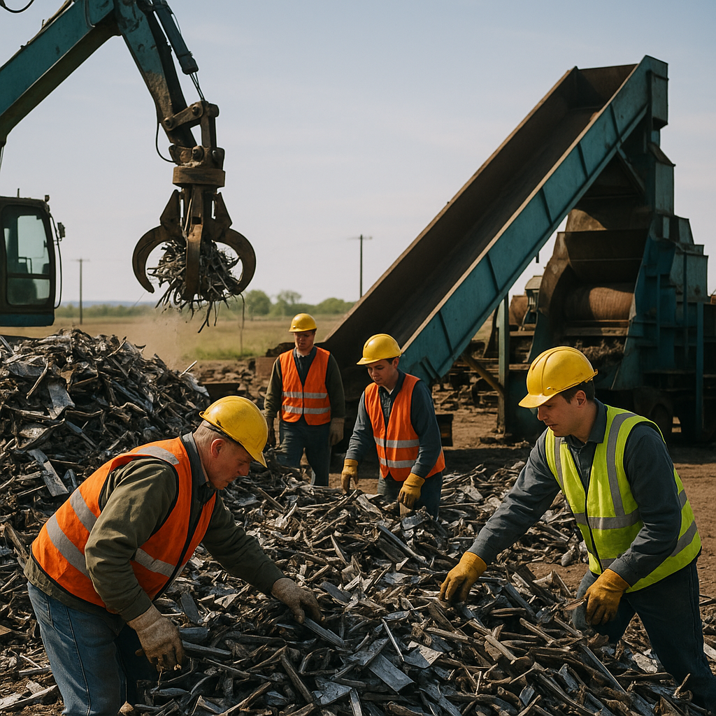 E‑waste and demolition waste are mixed at a waste recycling site in Dallas, TX