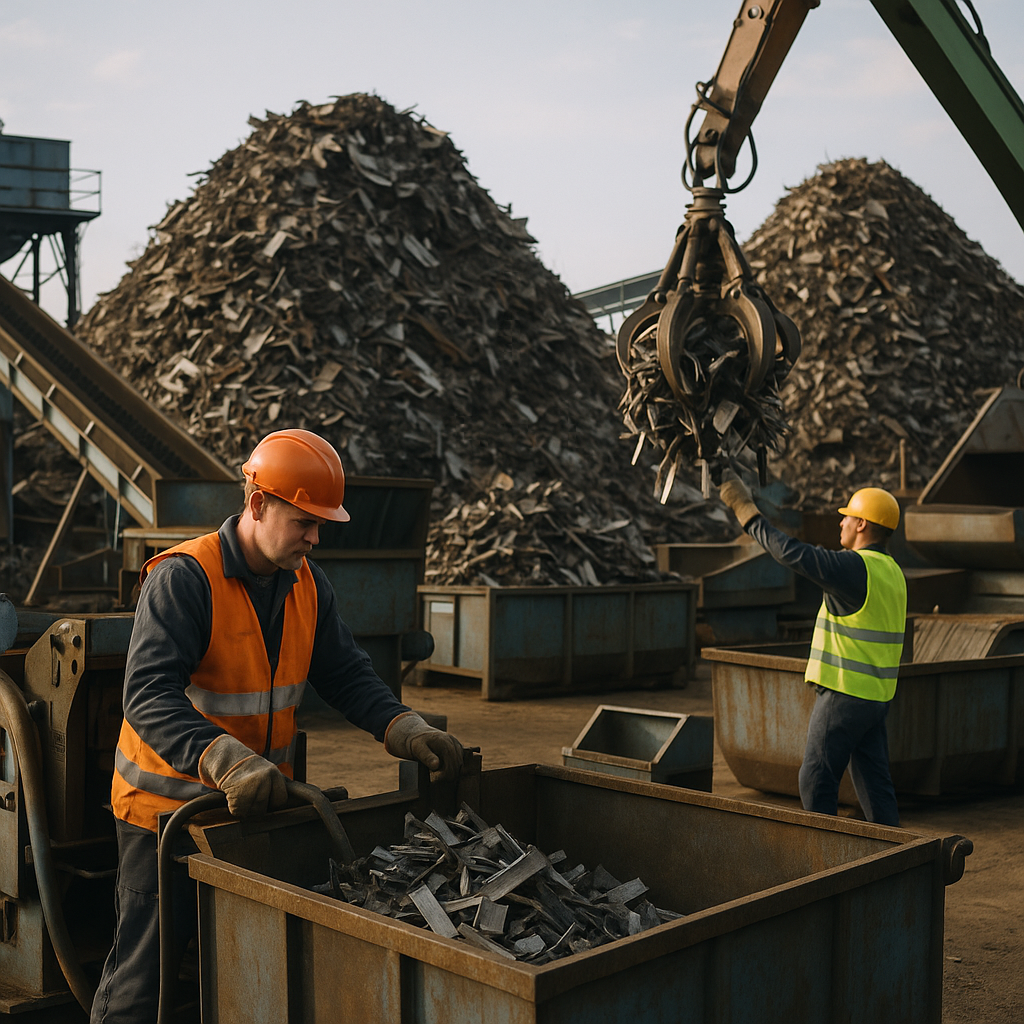 E‑waste and demolition waste are mixed at a waste recycling site in Dallas, TX
