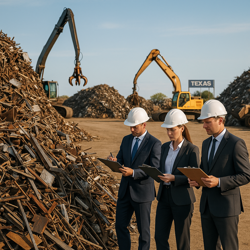 E‑waste and demolition waste are mixed at a waste recycling site in Dallas, TX