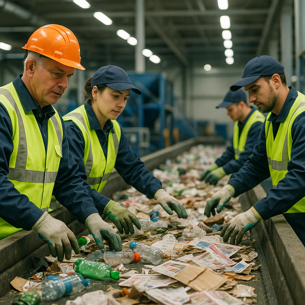 E‑waste and demolition waste are mixed at a waste recycling site in Dallas, TX