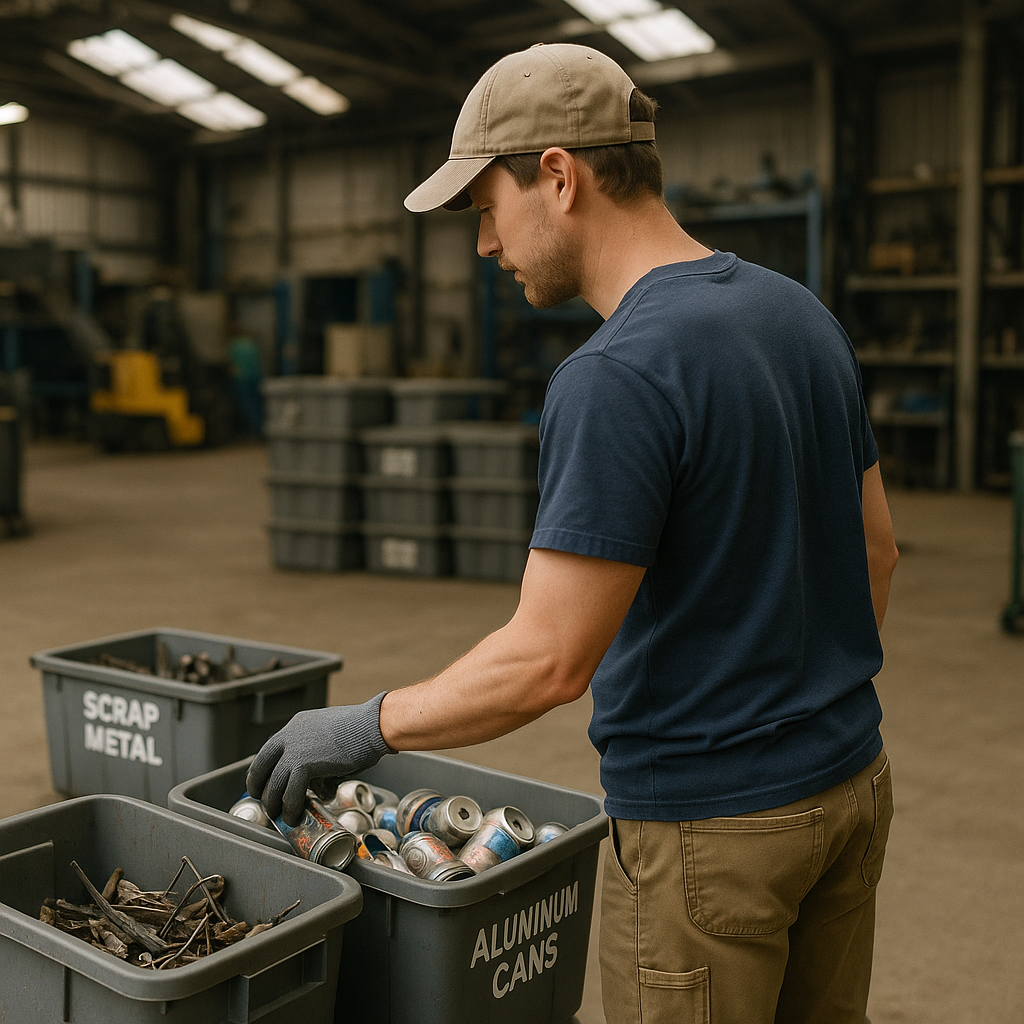 E‑waste and demolition waste are mixed at a waste recycling site in Dallas, TX