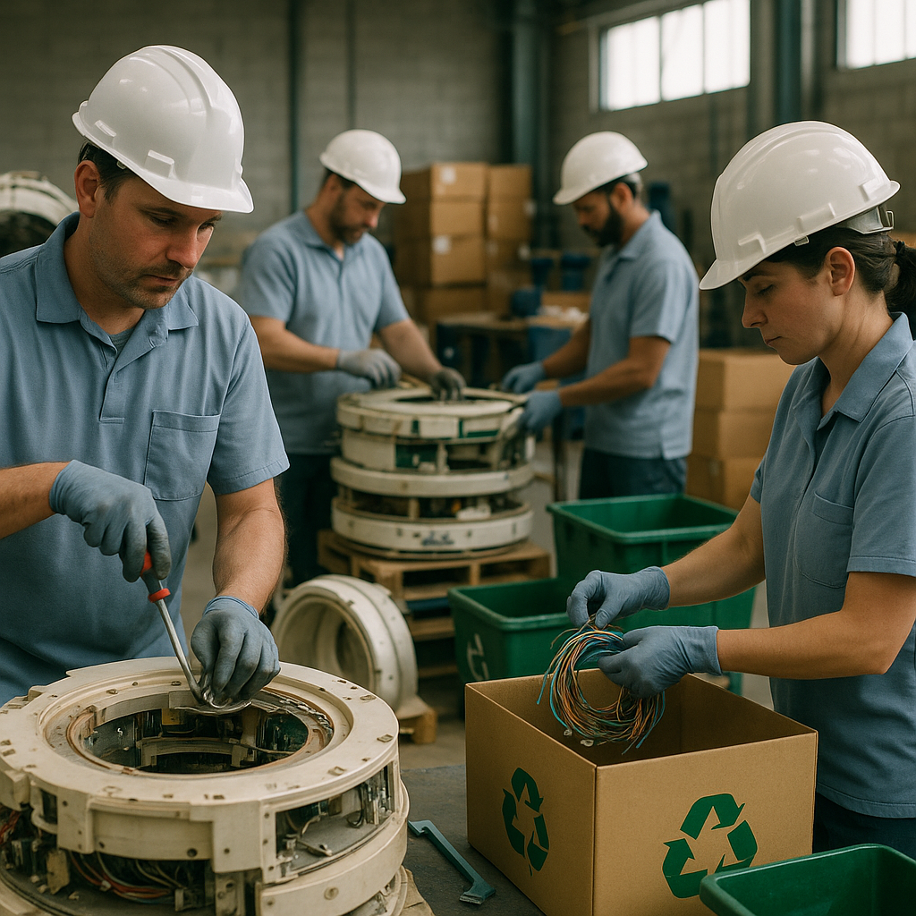 Recyclable MRI Parts Processing in Recycling Facility Recyclable MRI parts being processed in a clean recycling facility, showcasing environmentally friendly practices.