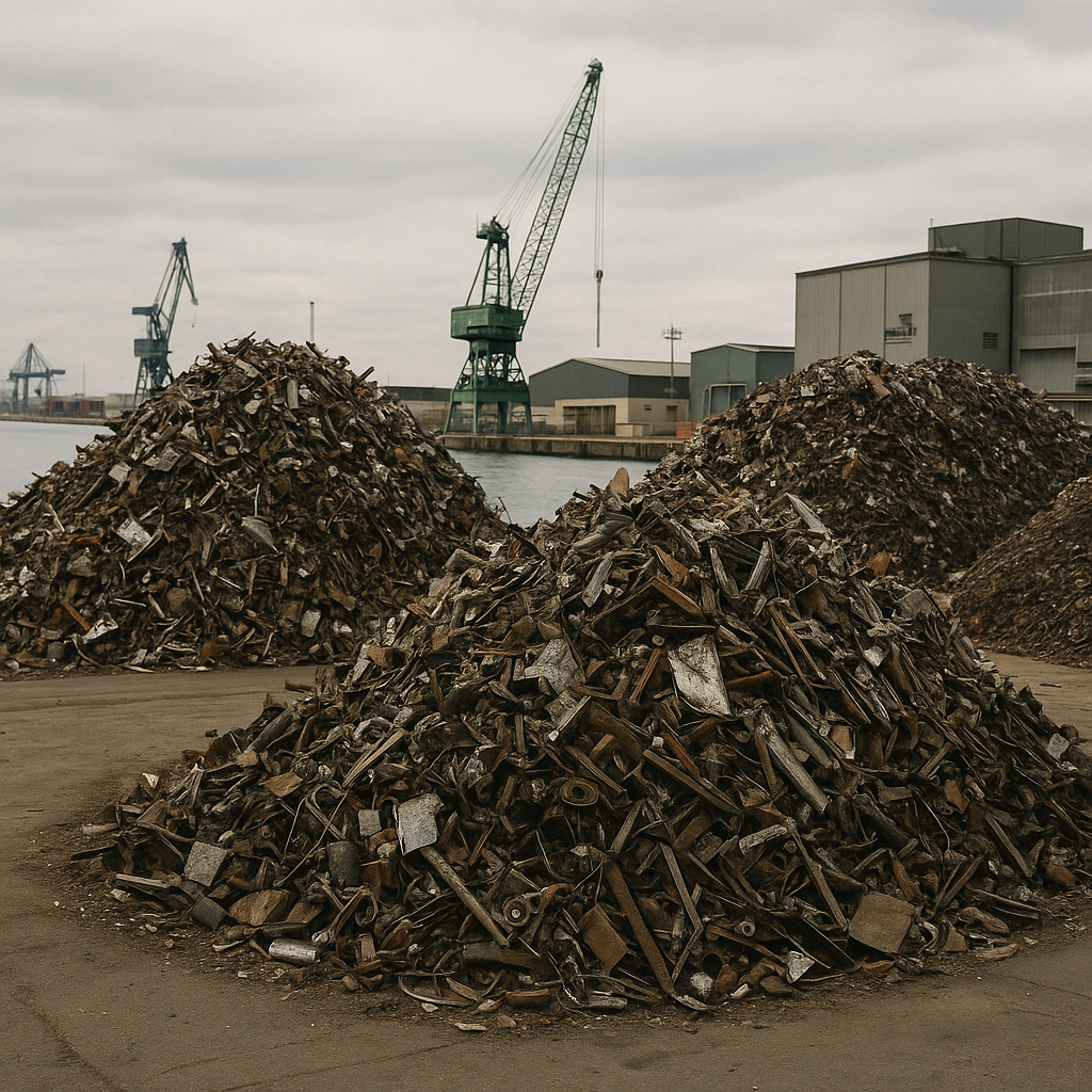 E‑waste and demolition waste are mixed at a waste recycling site in Dallas, TX